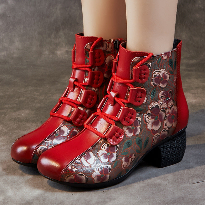 Women's Style Winter Short Chunky Soft Soled Veet Women's Leather Boots
