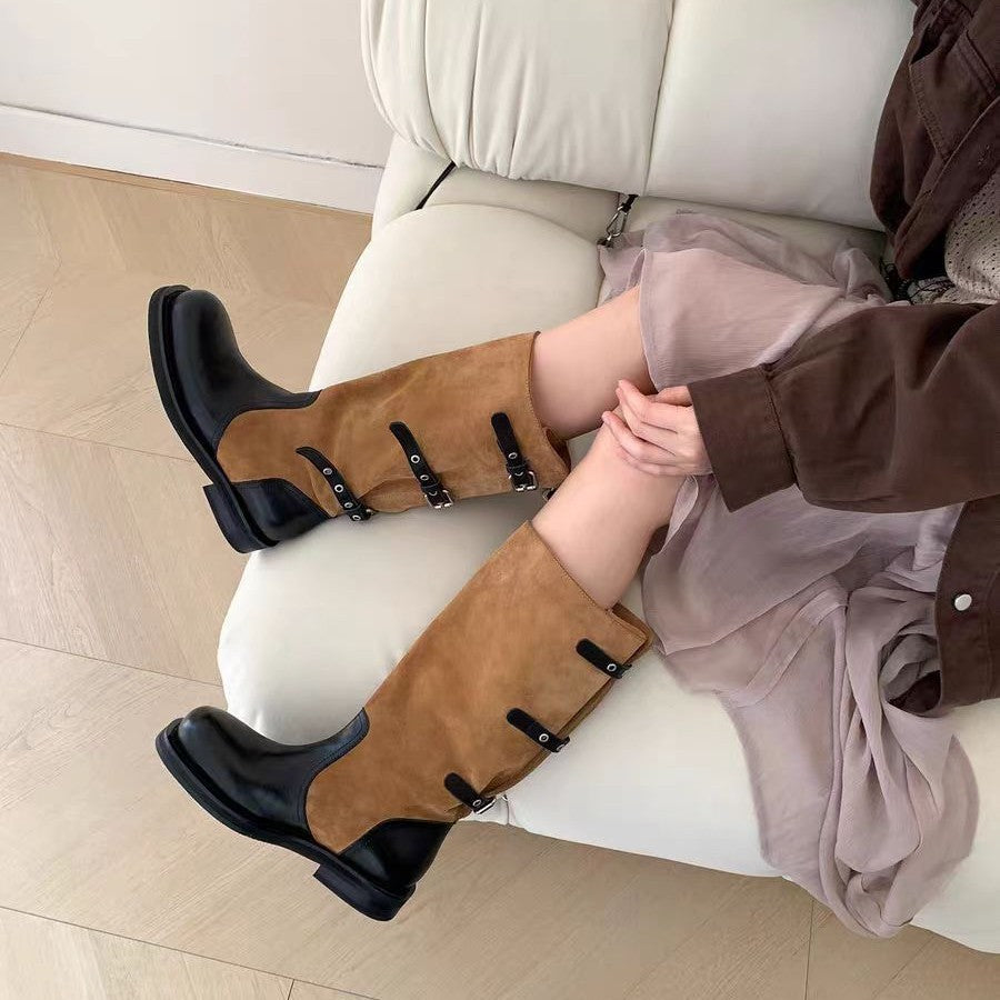Women's Version Vintage Belt Buckle Thick Bottom Boots