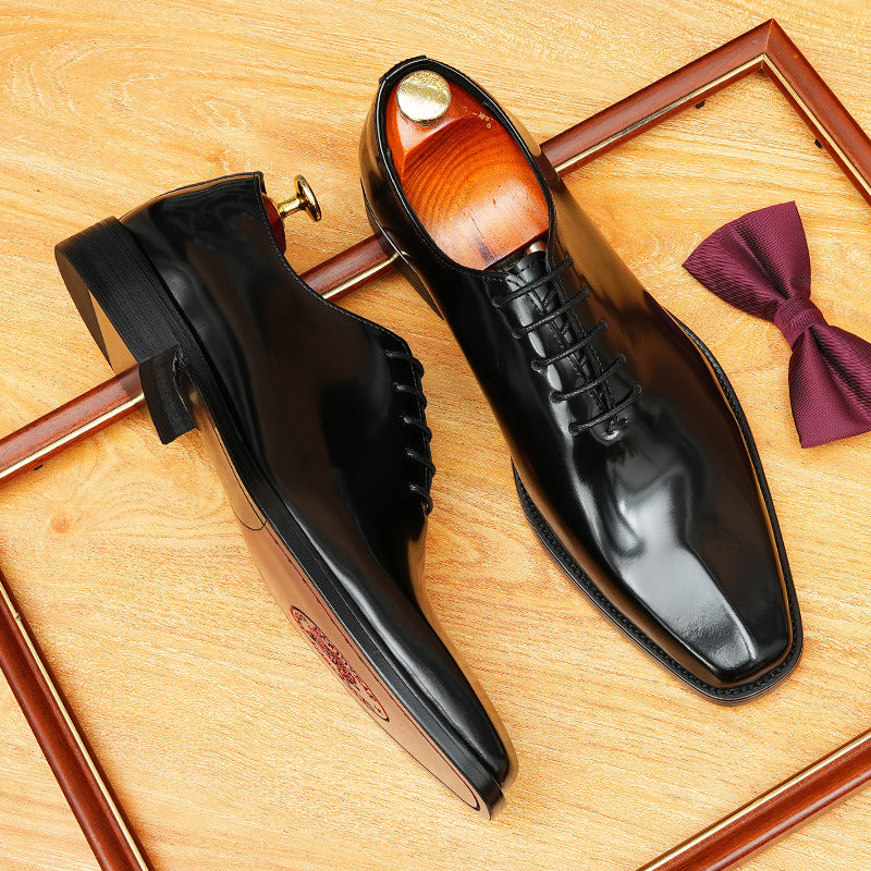 Men's Pointed Toe Glossy Top Layer Cowhide Inner Soft Bottom Groom Men's Casual Leather Shoes