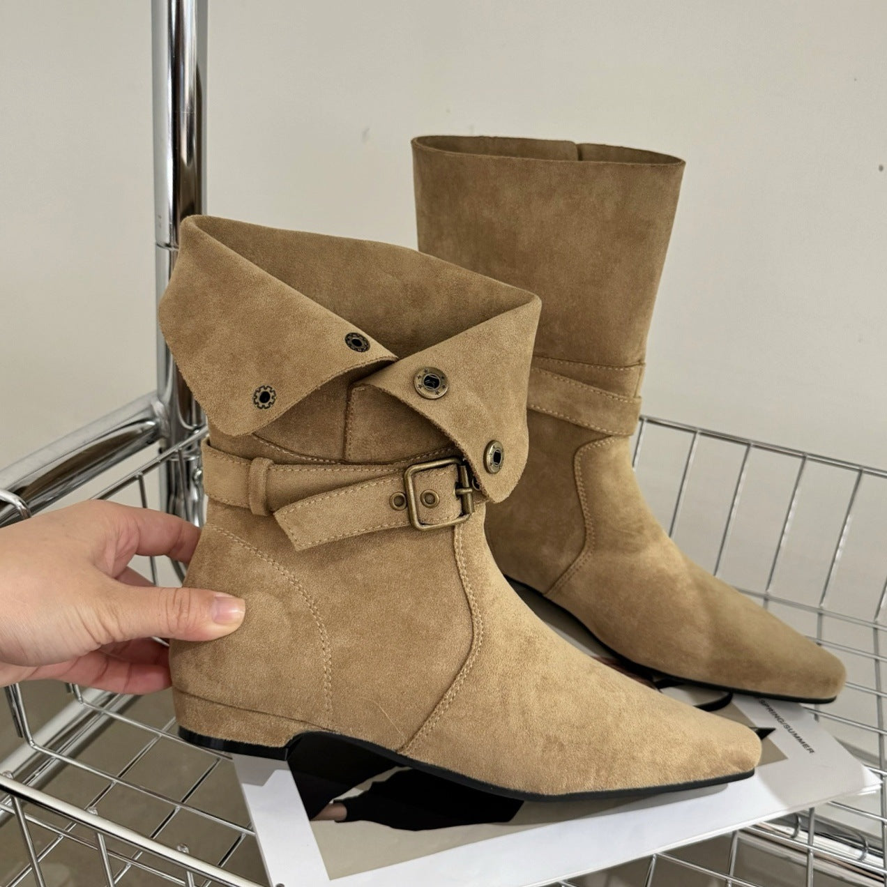 Women's Belt Buckle Two-way Wear Knight Flat Women's Leather Boots