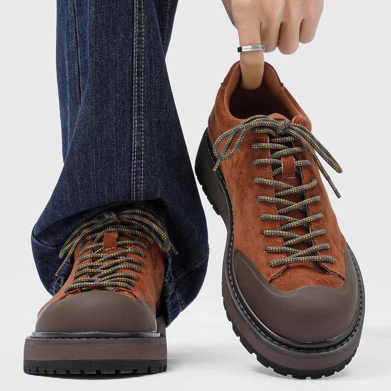 Men's Lace Loop Derby Outdoor Leisure Platform Height Increasing British Fashionable Men's Casual Leather Shoes