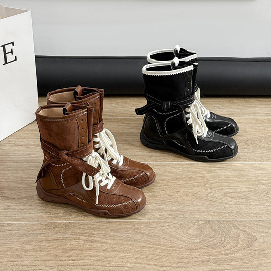 Women's Small Size Platform Height Increasing Insole Retro Boxing Women's Leather Boots