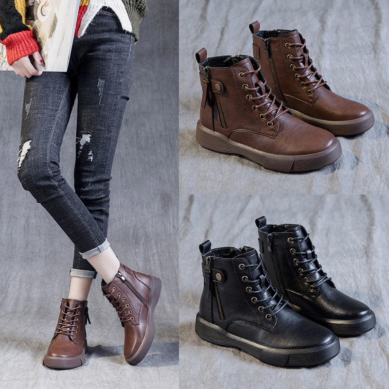Women's Soft Bottom Ankle British Style Plus Women's Leather Boots