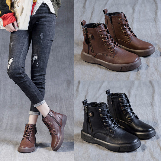 Women's Soft Bottom Ankle British Style Plus Women's Leather Boots