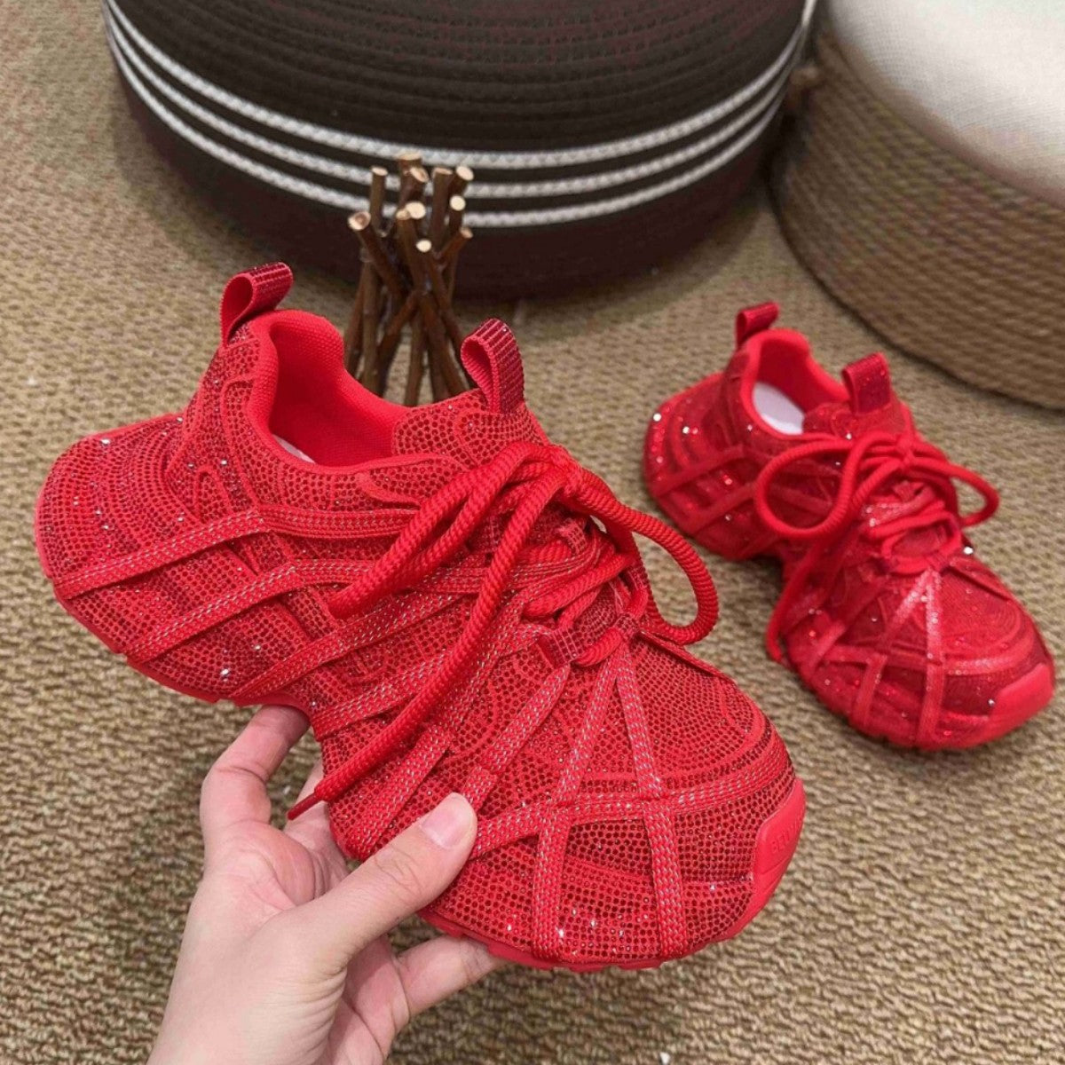 Women's Full Diamond Strap Platform Dad Fashion Casual Shoes