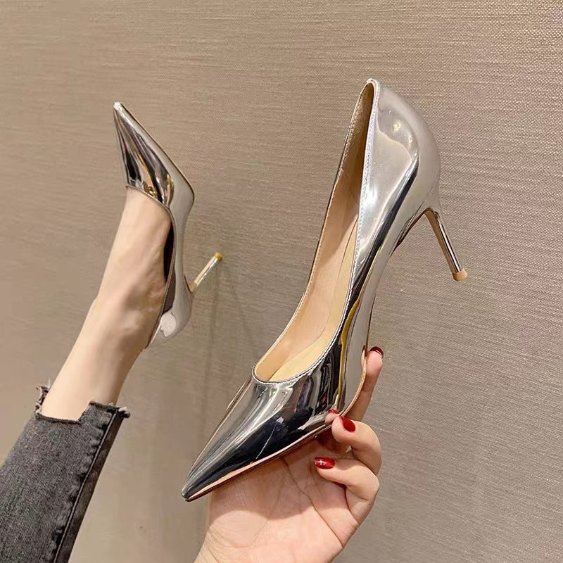 Women's Toe Shallow Mouth Black Patent Sexy Night Show Women's Fashion Shoes