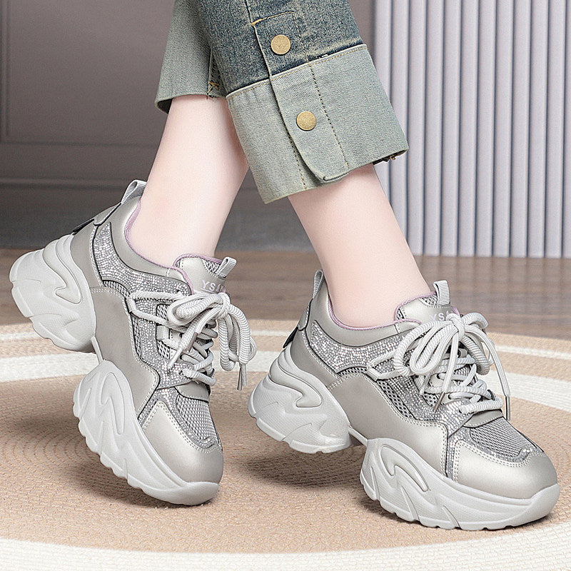 Women's Fashion Rhinestone Platform Dad Small Heightened Casual Shoes