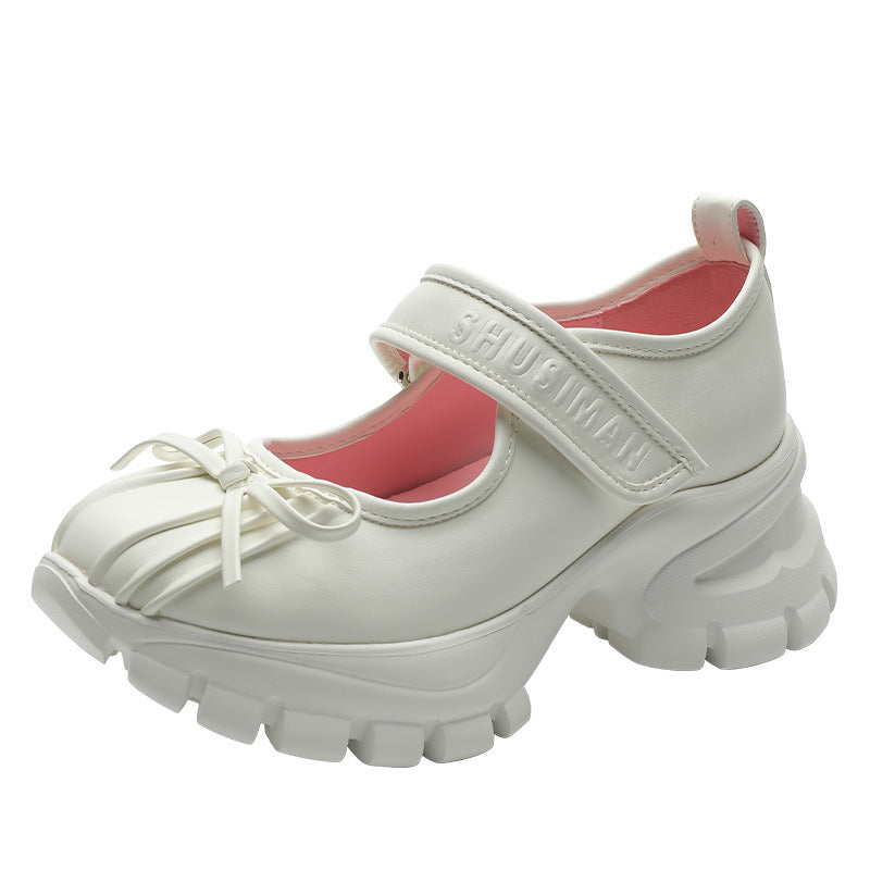 Women's Ballet Thick Bottom Velcro Pumps Low-cut Bowknot Mary Men's Shoes