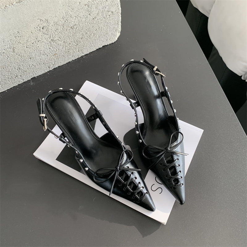Women's Fashion Woven Decorative Pointed High Bowknot Heels