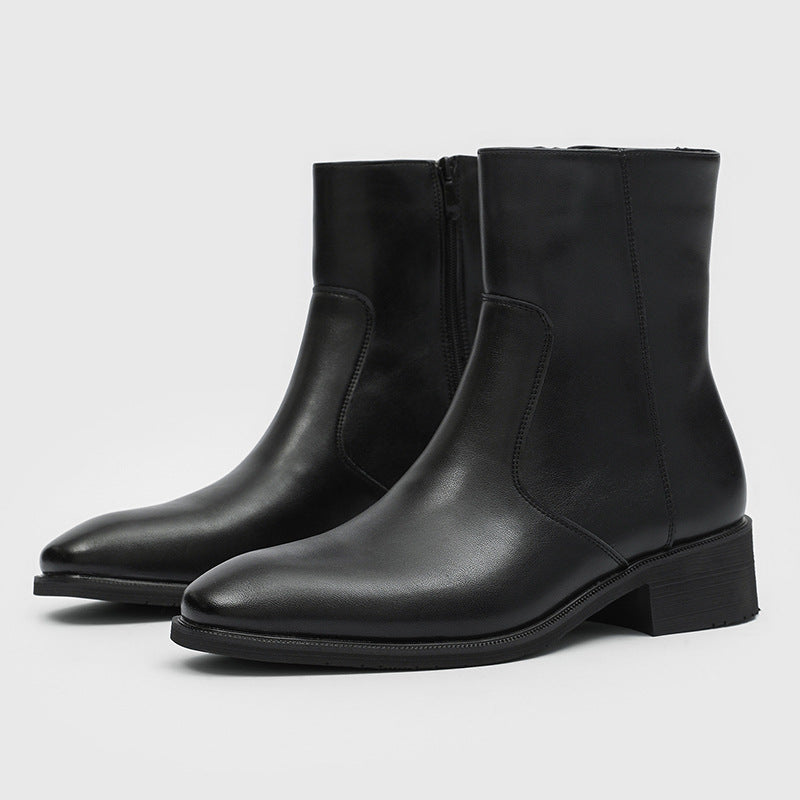 Men's Chunky Black High-grade High Top Ankle Pointed Men's Martin Boots