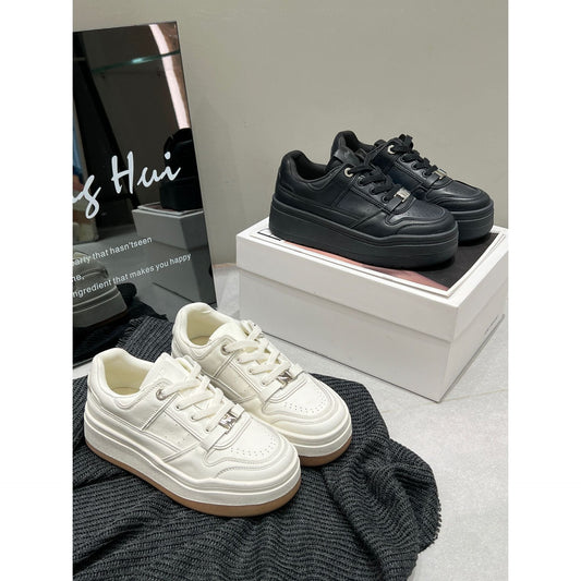 Women's One Mien Old Genuine Thick Sole Height Increasing White Skate Sports Casual Shoes