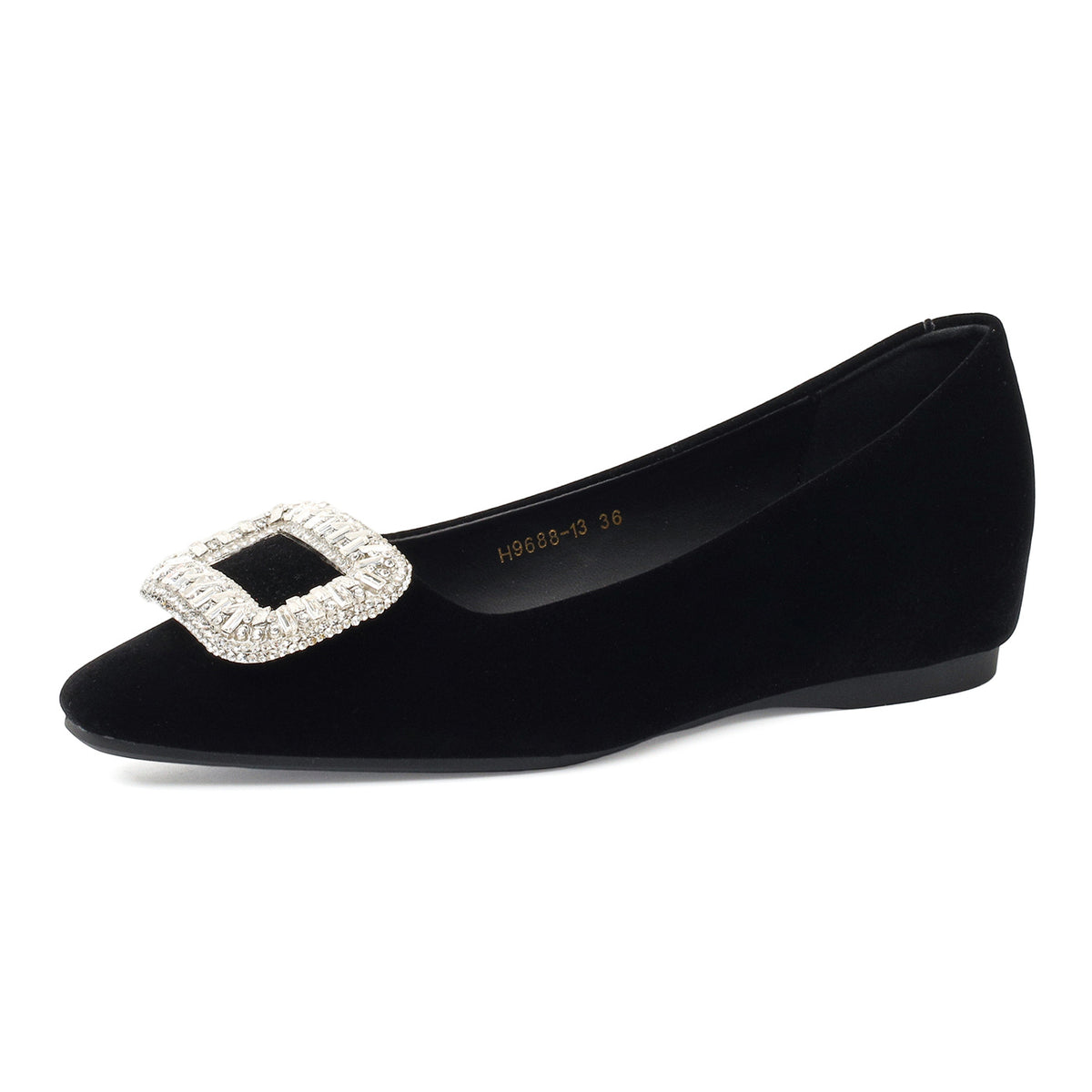 Women's Lei Style Square Toe Buckle Rhinestone Pumps Suede Flat Height Women's Fashion Shoes