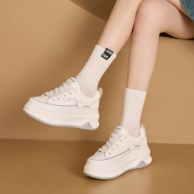Women's White Korean Platform Inner Height Increasing Board Color Casual Shoes