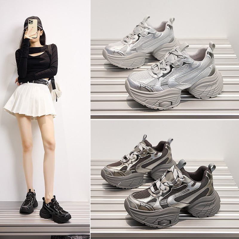 Women's Size Platform Sier Fashion Clunky Height Increasing Sneakers