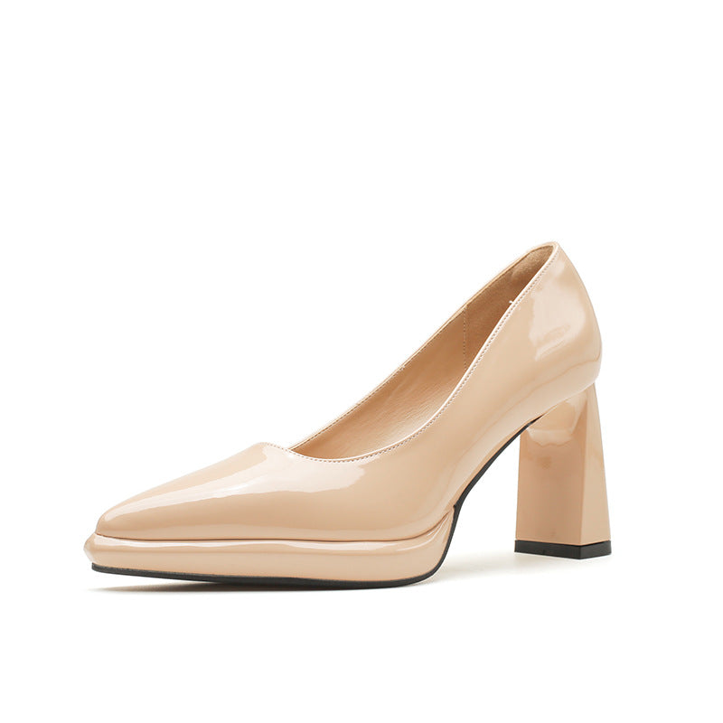 Women's Nude Waterproof Platform High Elegant Patent Chunky Barbie Heels