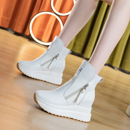 Women's Increasing Insole Flat Platform High Wedge Women's Leather Boots