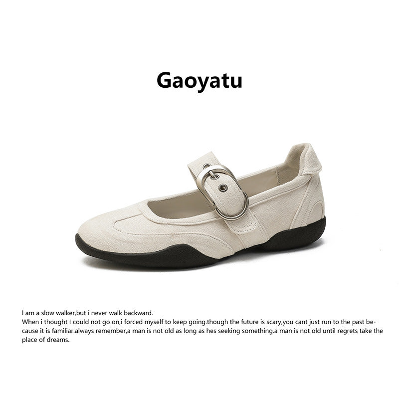 Jane Female Invisible Height Increasing Insole Ballet Word Buckle Strap Women's Casual Shoes