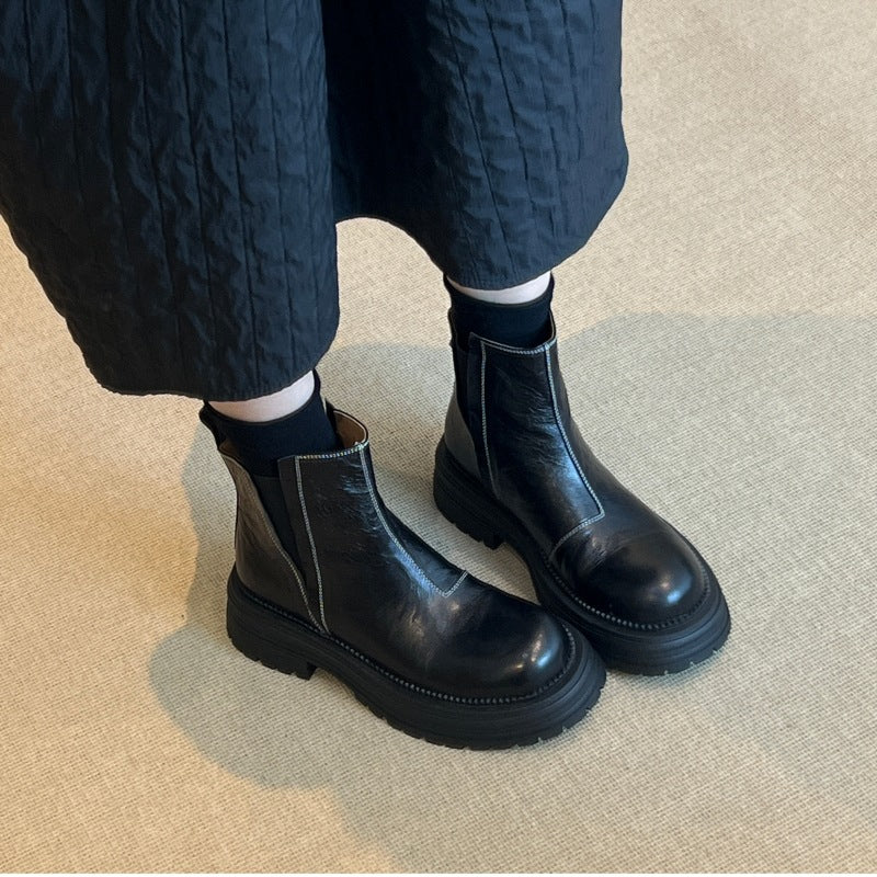 Women's Fan Retro British Style Chelsea Thick Bottom Knight Boots
