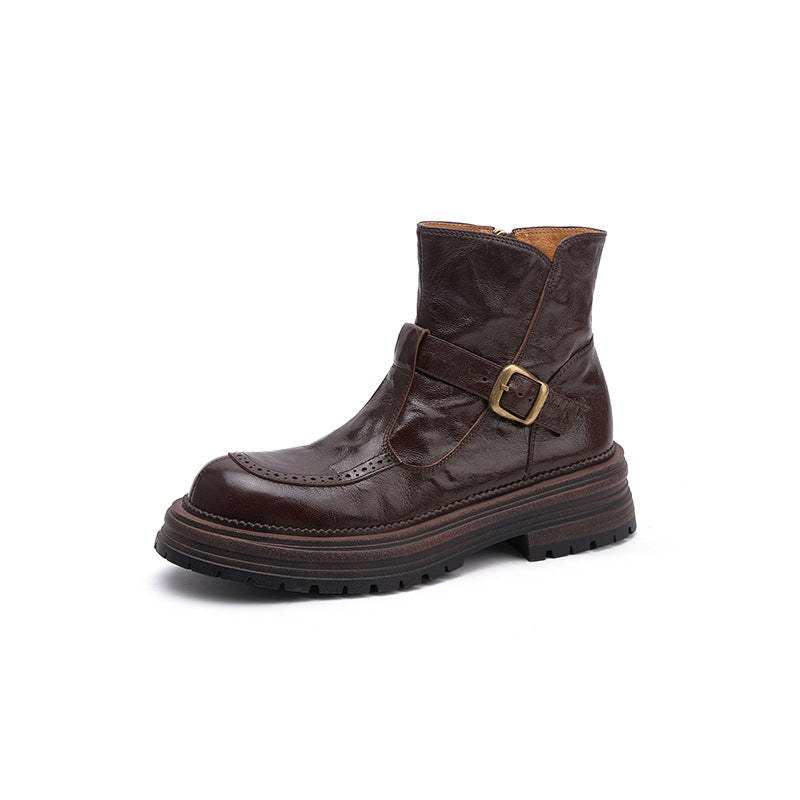 Style Martin Cowhide Brown With Veet Side Zip Boots