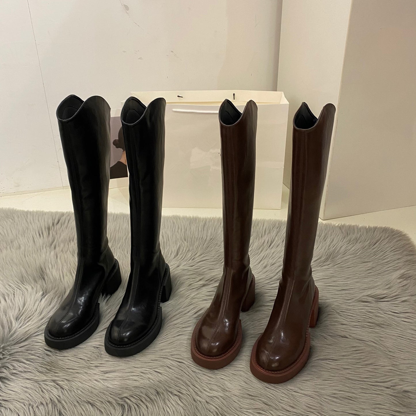 Women's British Style Cowboy Thick Increased Pointed Boots