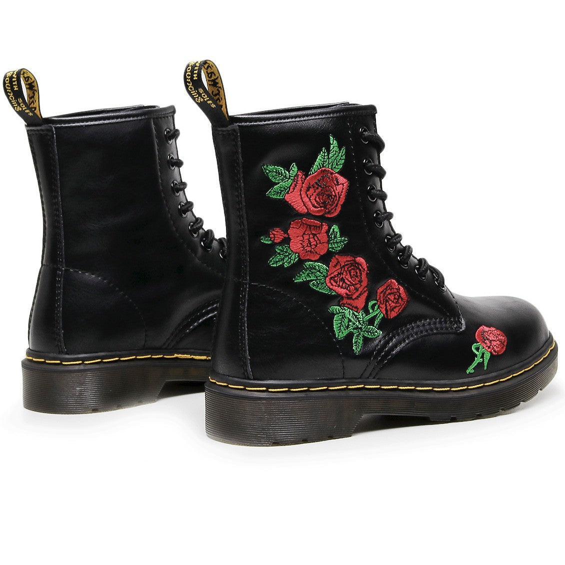 Women's Martin Embroidered Rose British Genuine Retro Women's Leather Boots