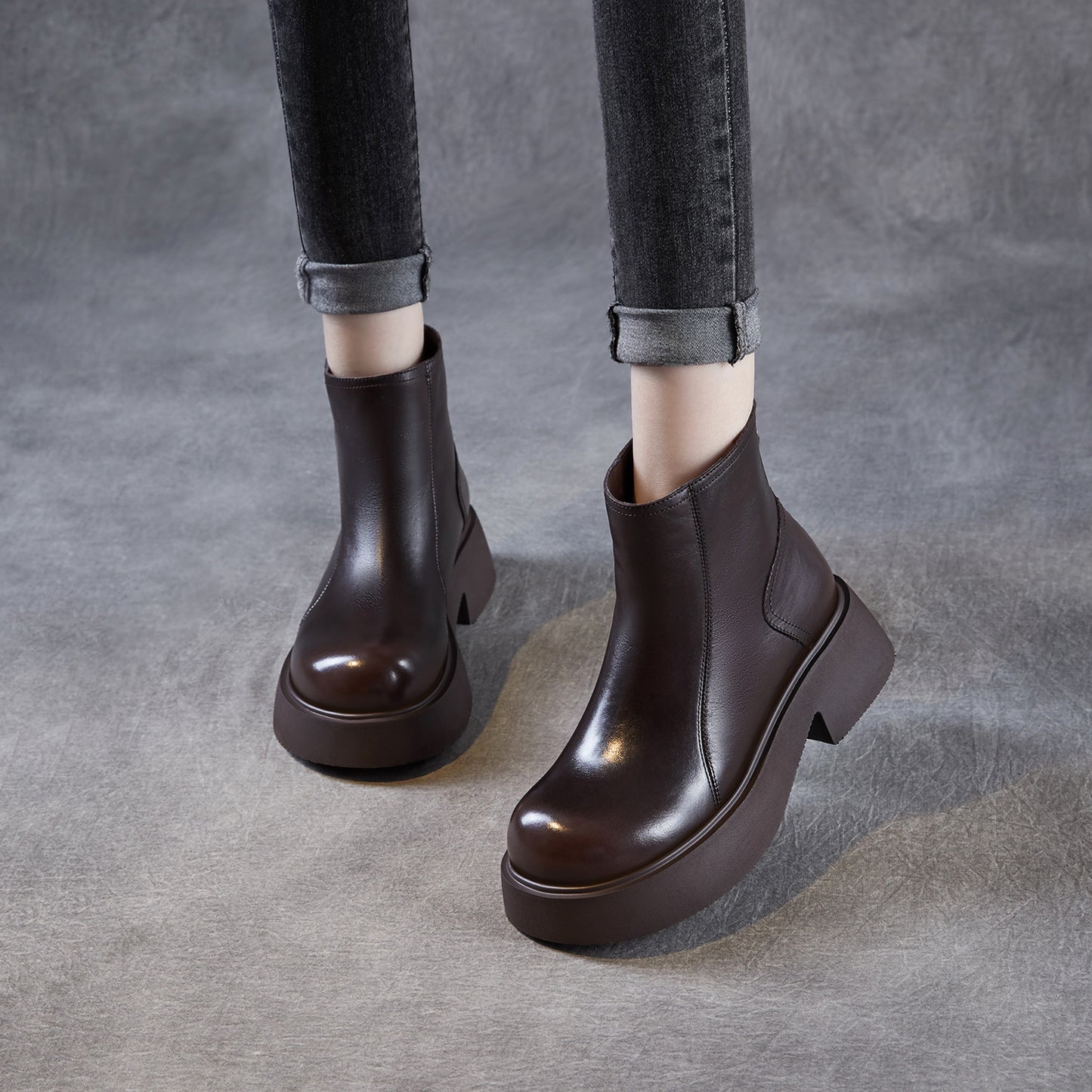 Women's Bottom Elevator Ankle Genuine Retro Big Women's Leather Boots