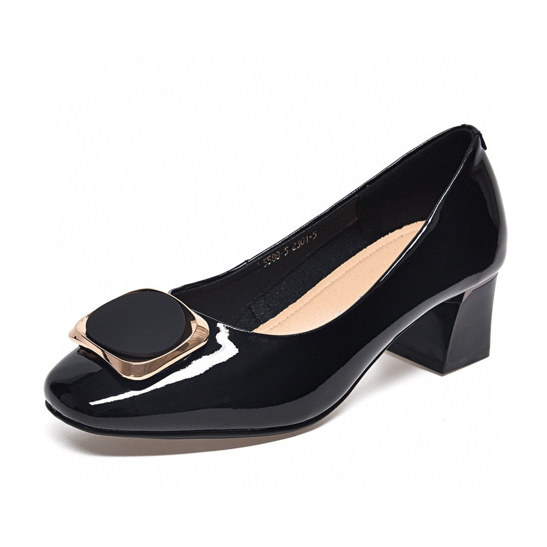 Women's Patent Shallow Mouth Pointed Toe Mid Women's Fashion Shoes