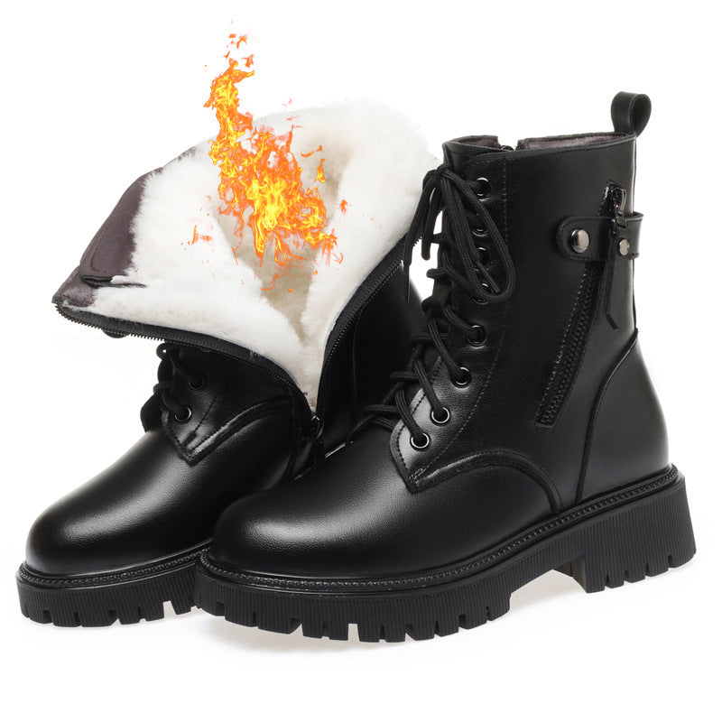 Women's Veet Padded Plus Size Platform Ankle Sheepskin Fur Integrated Women's Leather Boots