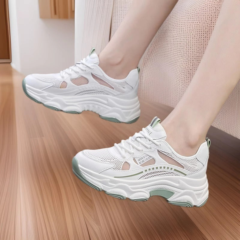 Women's Mesh Surface Plastic Drop White Thick Bottom Fashionable For Pure Sneakers