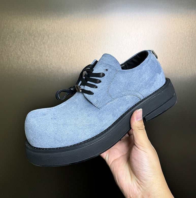 Low Top Big Head Thick Bottom Korean Men's Casual Leather Shoes