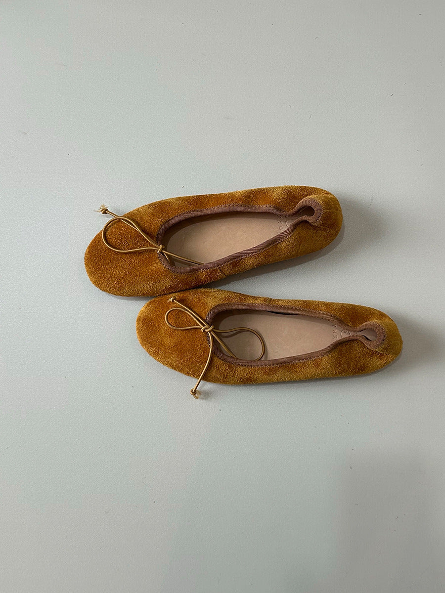 Women's Cowhide Ballet Flat Spring French Style Vintage Mary Jane Round Women's Fashion Shoes