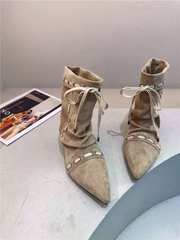 Sheepskin Version Korean Style Niche Suede Pointed Inner Height Increasing Women's Leather Boots