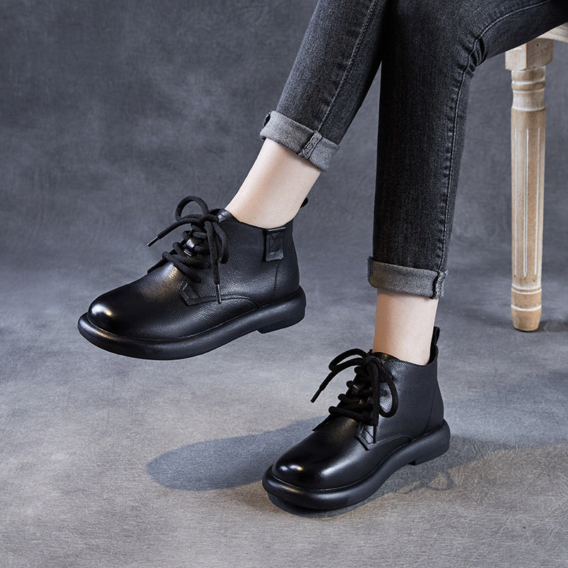 Women's Short Platform Martin Chunky Single Women's Leather Boots