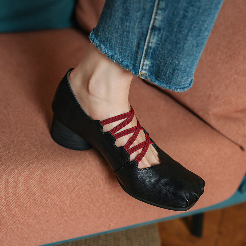 Pumps Cross Strap High Ballet Pig Nose Heels