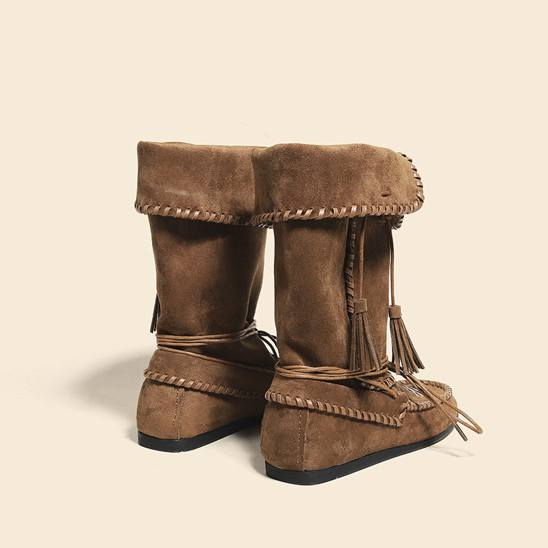 Women's Pile Style Martin Strap Tassel Retro Western Boots
