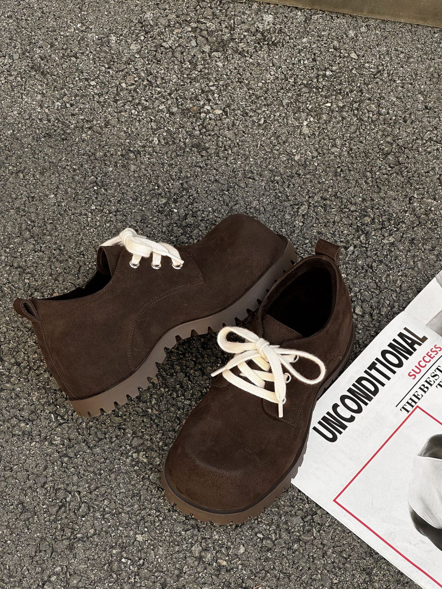 Women's Increasing Brushed Derby Thick Bottom Fashion Low Top Fashionable Not Women's Casual Shoes