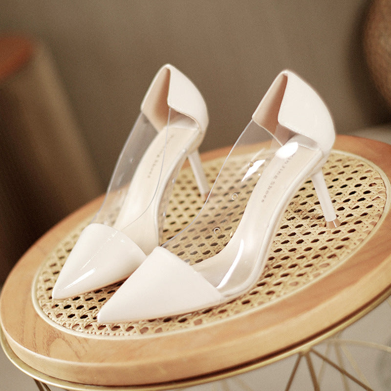 Women's Leopard Pointed High Slip-on Elegant Transparent Stiletto Pumps Large Women's Fashion Shoes