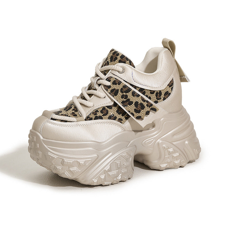 Women's Dad Fashionable Leopard Print Diamond Height Increasing Men's Shoes