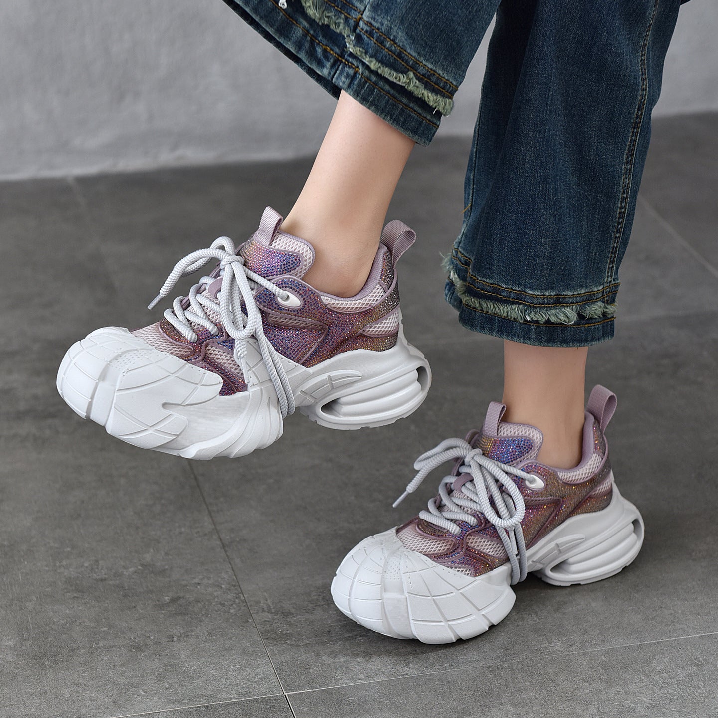 Women's Raise The Bottom Dad Colorful Crystals Style Closed Toe Sports Casual Shoes