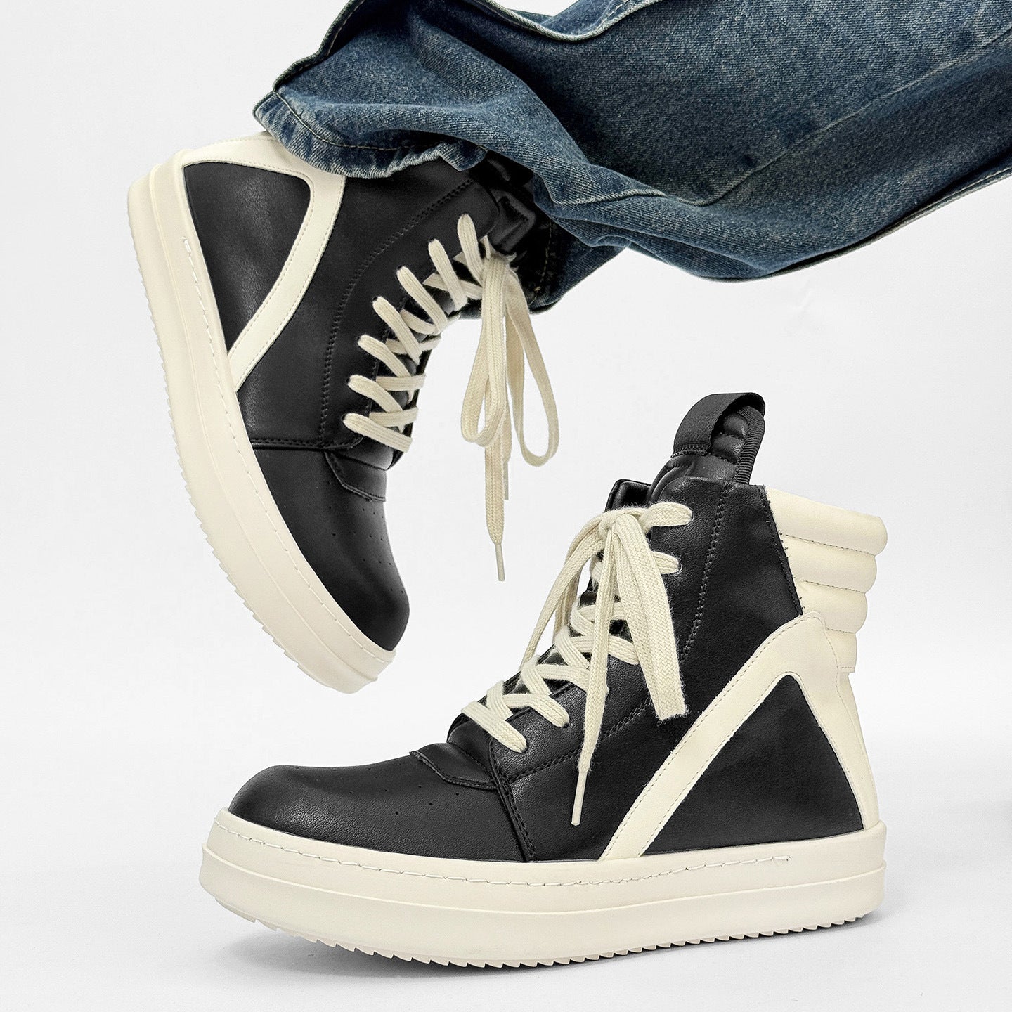 Men's Milk Fragrance Bottom Wind Inverted Triangle Black White High Board Men's Martin Boots