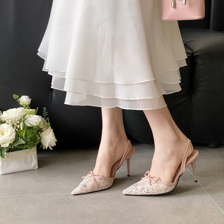 Women's French Closed Toe Fairy Temperament Pointed Slingback Stiletto High Heeled Sandals