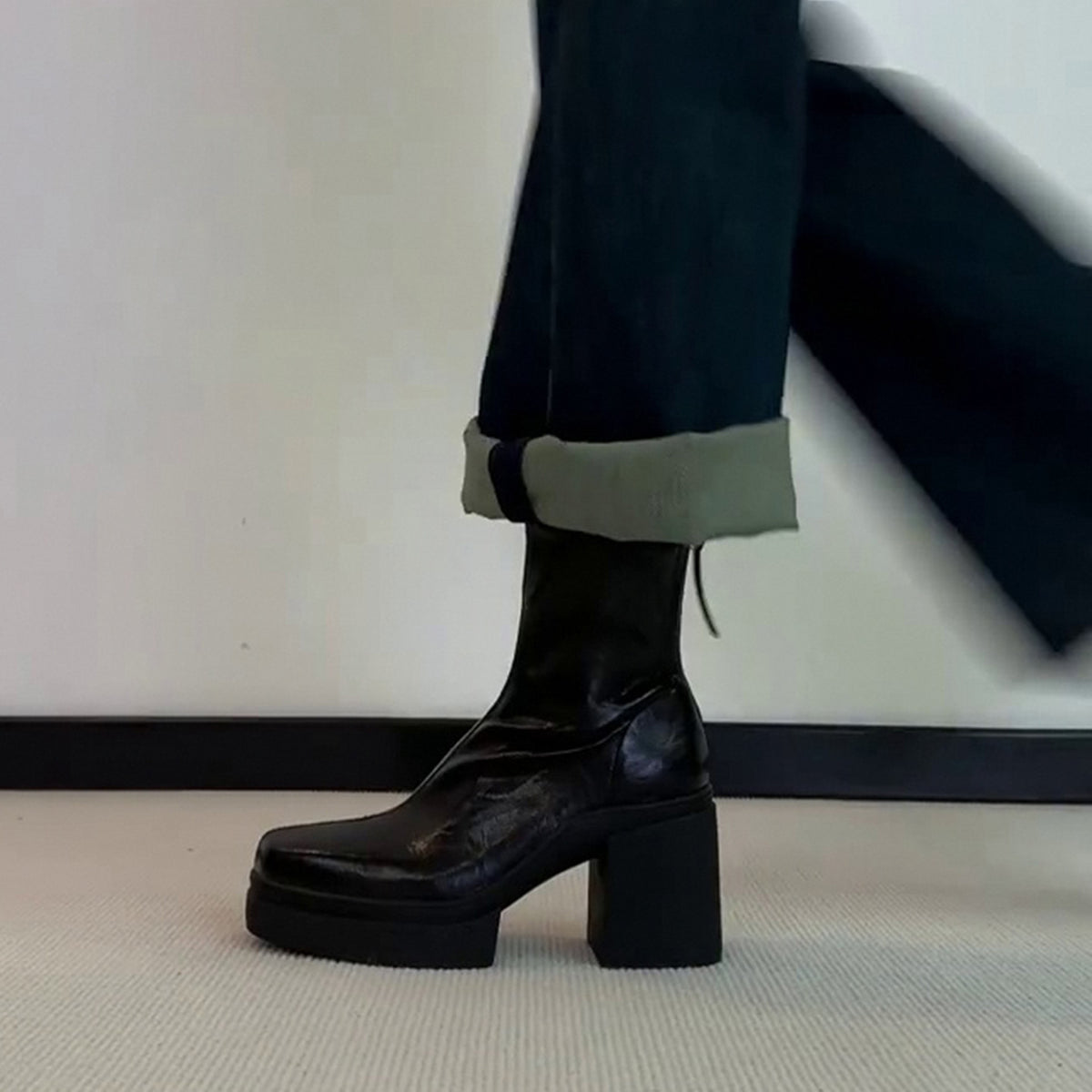 Women's Toe High Thin Chunky French Ankle Women's Leather Boots
