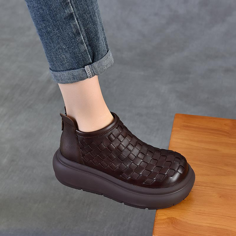 Women's Ankle Vintage Platform With First Layer Of Women's Leather Boots