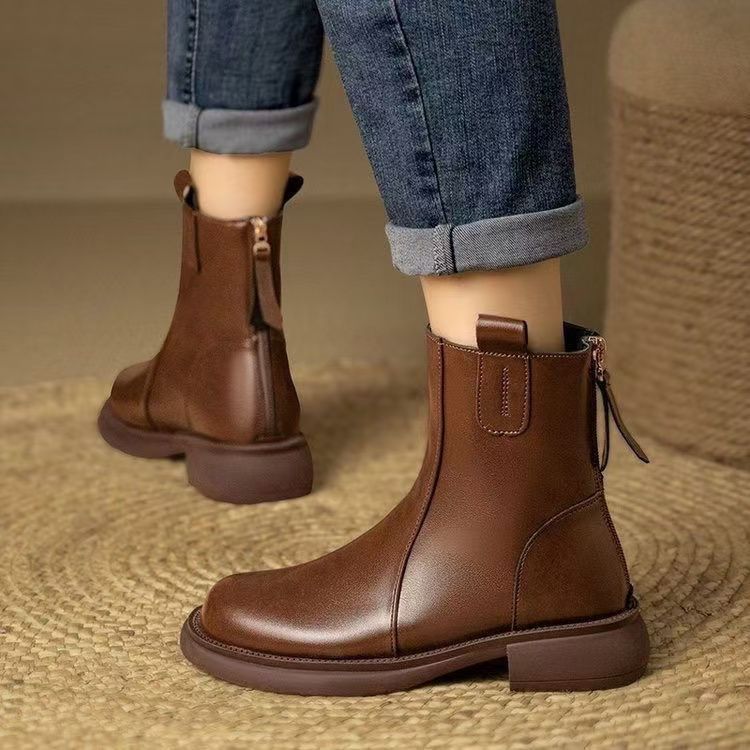 Women's Martin Soft Bottom Retro Round Head Plus Women's Leather Boots