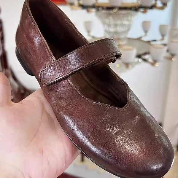 Niche French Retro Flat Bottom Mary Leather Shoes