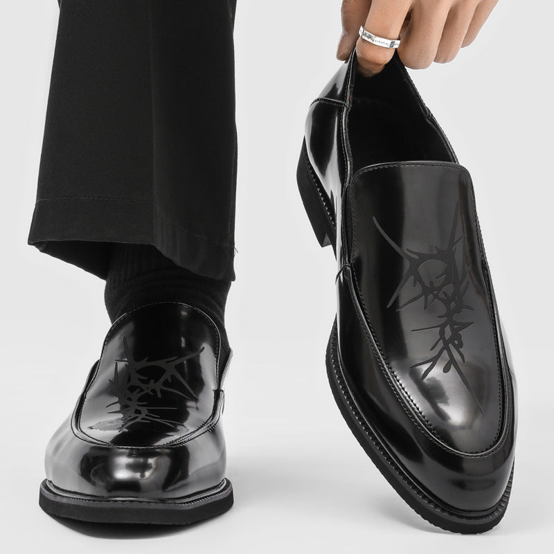 Men's British Style Height Increasing Thorns Pointed Slip-on Platform Men's Casual Leather Shoes