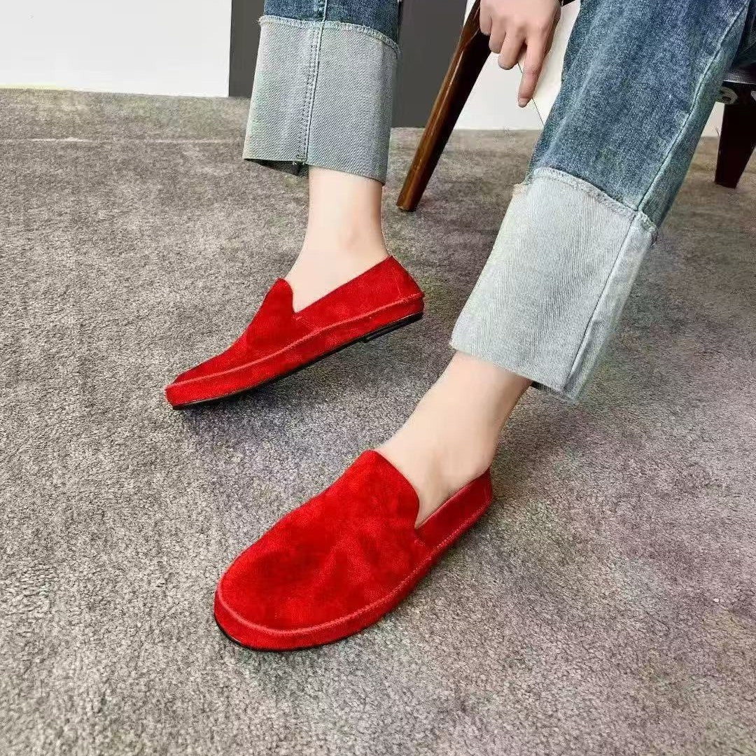 Women's Preface Fan First Layer Cowhide Flat One Pedal Women's Casual Shoes