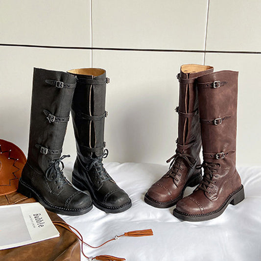 Women's Bandage Genuine Retro Distressed Hot Western Cowboy Women's Leather Boots