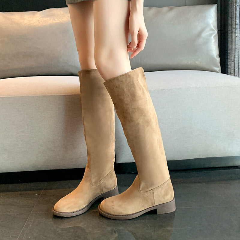 Women's Large Size Suede Skinny High Leg Boots