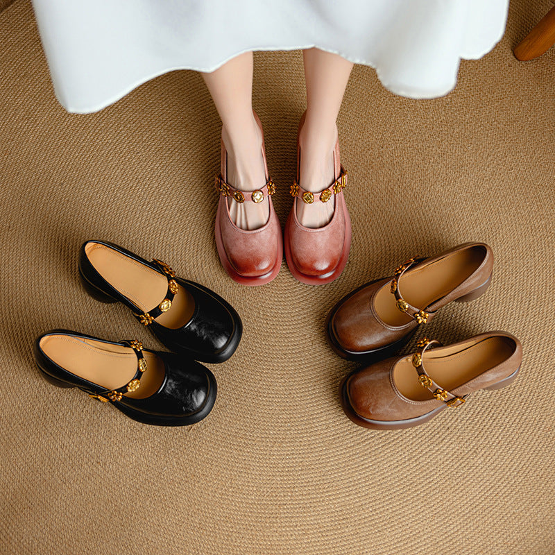 Women's Retro Authentic High Small Chunky Platform Mary Jane Shallow Women's Fashion Shoes